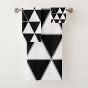 Black, white and grey geometric triangle pattern. bath towel set