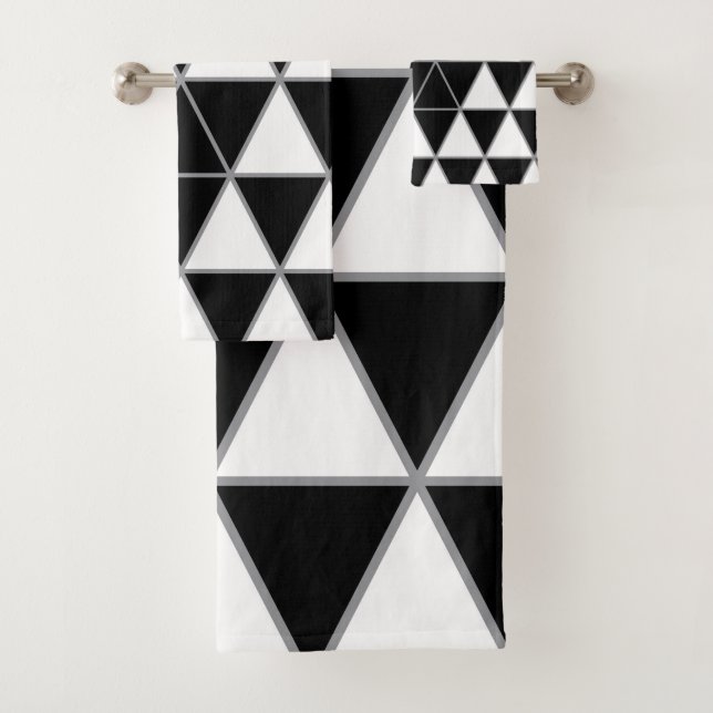 Black, white and grey geometric triangle pattern. bath towel set (Insitu)