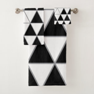 Black, white and grey geometric triangle pattern. bath towel set