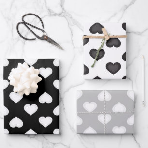 Black White and Grey Hearts  Wrapping Paper Sheet