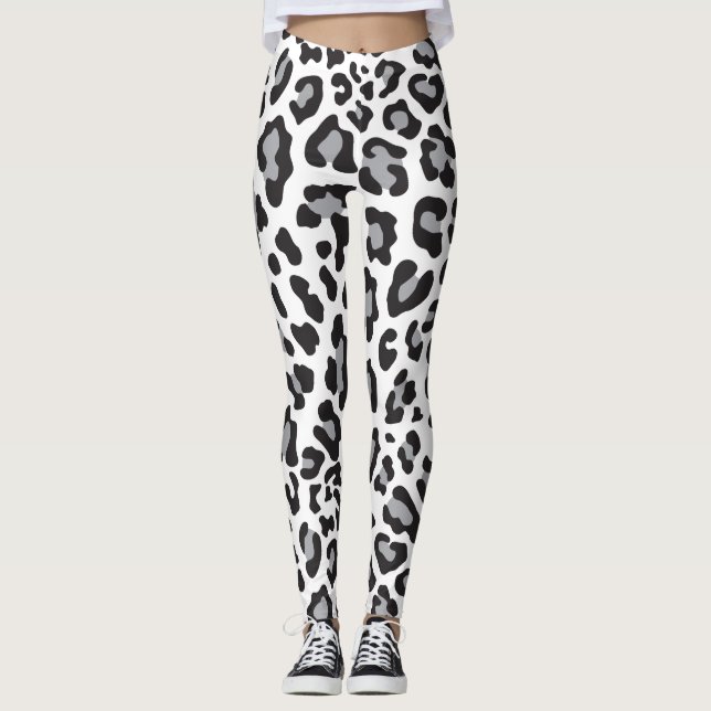 Black, White and Grey Leopard Print Leggings (Front)