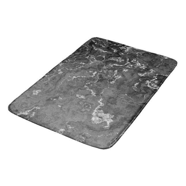 Black, White, and Grey Marble abstract Bath Mat (Angled)