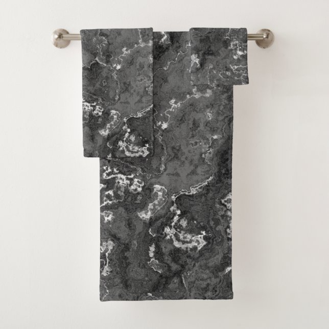 Black, White, and Grey Marble abstract Bath Towel Set (Insitu)