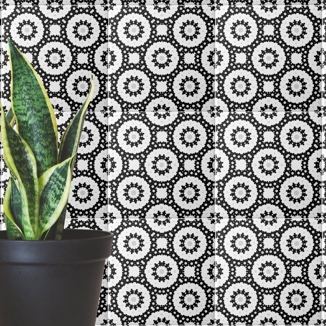 Black White and Grey Mosaic Boho Geometric Pattern Ceramic Tile (Creator Uploaded)