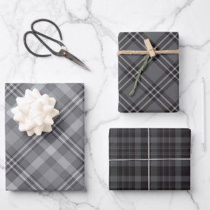Black White and Grey Plaid Wrapping Paper Sheet