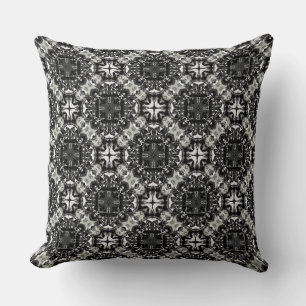 Black, White, and Grey Ruffled Mandalas Pattern Cushion