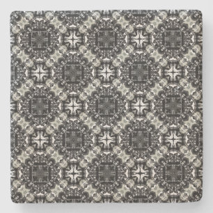 Black, White, and Grey Ruffled Mandalas Pattern Stone Coaster