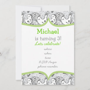 black, white and grey singing birds with frame invitation