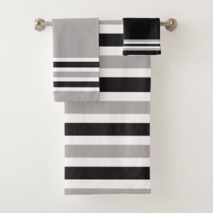 Black, White and Grey Striped Alternating Pattern  Bath Towel Set