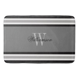Black White and Grey Striped Monogrammed Bath Mat