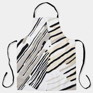 Black, white and Grey stripes geometric pattern Apron