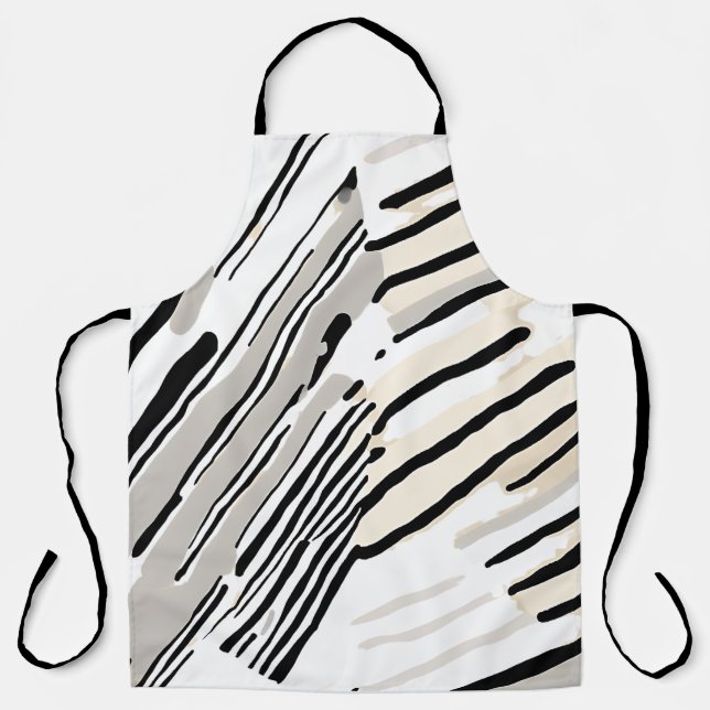 Black, white and Grey stripes geometric pattern Apron (Front)