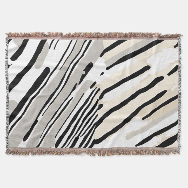 Black, white and Grey stripes geometric pattern Throw Blanket (Front)