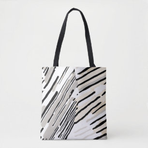 Black, white and Grey stripes geometric pattern Tote Bag