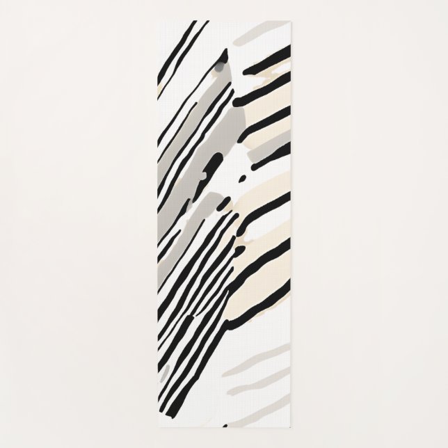 Black, white and Grey stripes geometric pattern Yoga Mat (Front)