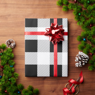 Black White and Grey Tartan Pattern Wrapping Paper