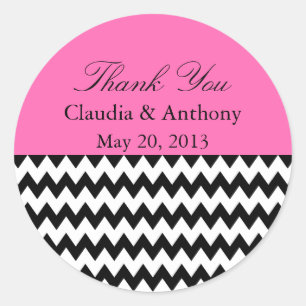 Black, White and Hot PinkZigzag Wedding Thank You Classic Round Sticker