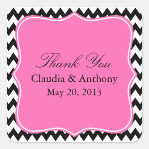 Black, White and Hot PinkZigzag Wedding Thank You Square Sticker