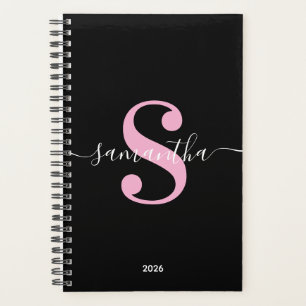 Black White and Light Pink Modern Monogram Planner