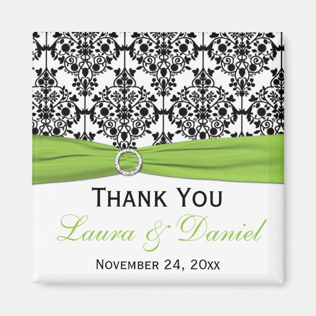 Black, White, and Lime Damask Wedding Favor Magnet (Front)