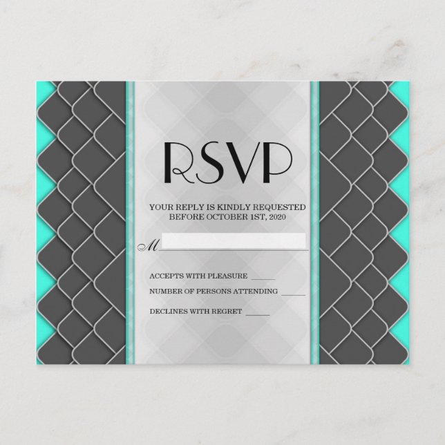 Black, White, and Neon Teal Modern Elegant Pattern Invitation Postcard (Front)