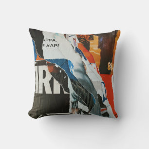 Black white and orange abstract painting cushion