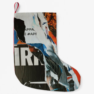 Black white and orange abstract painting small christmas stocking
