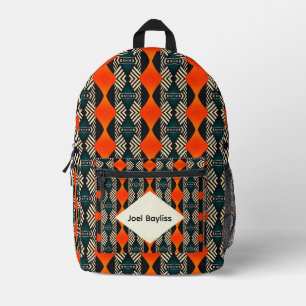 Black White and Orange Ethnic Geometric Pattern Printed Backpack