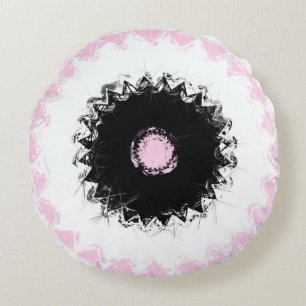 Black, White and Pink Chalk Abstract Round Cushion
