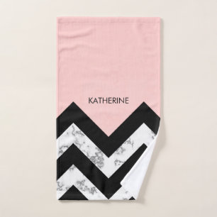 Black White and Pink Chevrons Bath Towel Set