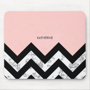 Black White and Pink Chevrons Mouse Pad