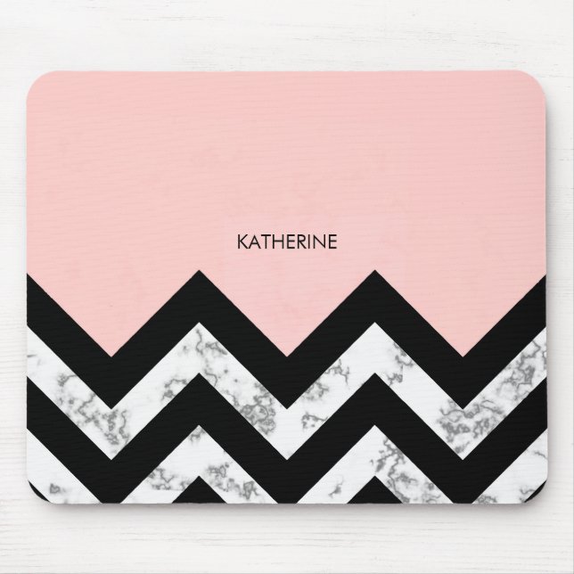 Black White and Pink Chevrons Mouse Pad (Front)