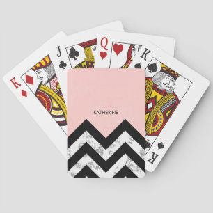 Black White and Pink Chevrons Playing Cards