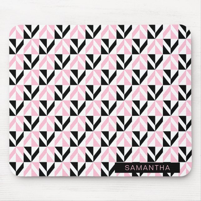 Black, White and Pink Geometric Pattern Mouse Pad (Front)