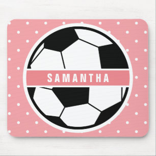 Black White and Pink Girly Sporty Soccer Monogram Mouse Pad
