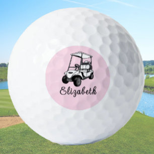 Black, White and Pink Golf Cart Personalised Name  Balls