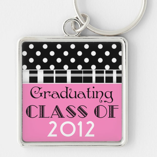 Black, White and Pink Graduation Keychain (Front)