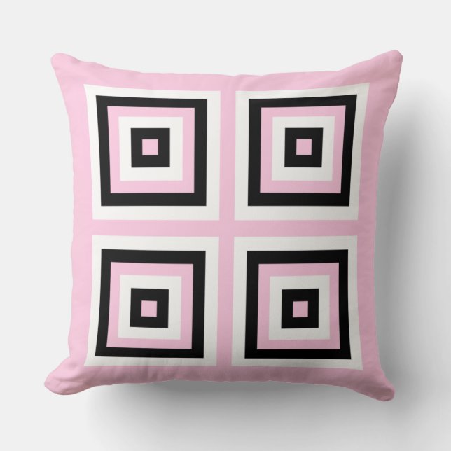 Black, White and Pink Squares Cushion (Front)