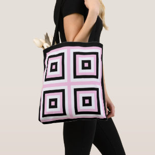 Black, White and Pink Squares Tote Bag