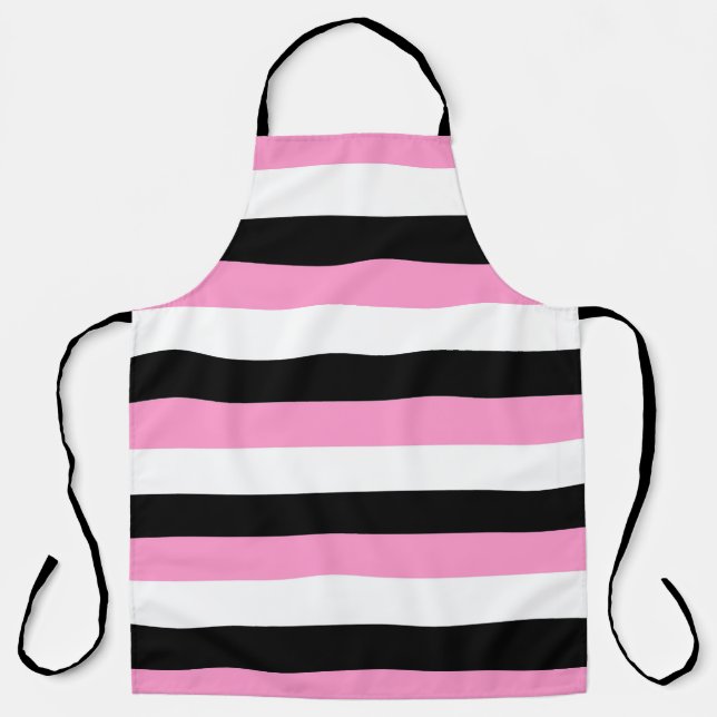 Black, White and Pink Stripes  Apron (Front)