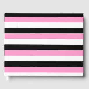Black, White and Pink Stripes Guest Book