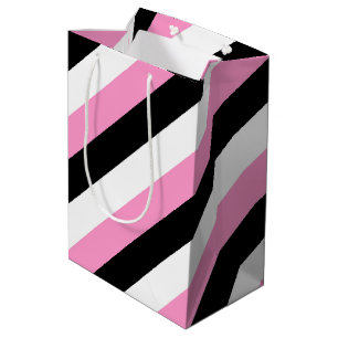 Black, White and Pink Stripes  Medium Gift Bag