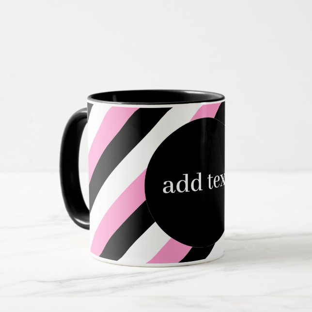 Black, White and Pink Stripes  Mug (Front Left)