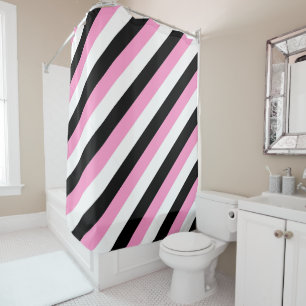 Black, White and Pink Stripes Shower Curtain