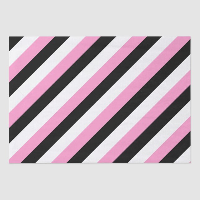 Black, White and Pink Stripes  Tissue Paper (Front)