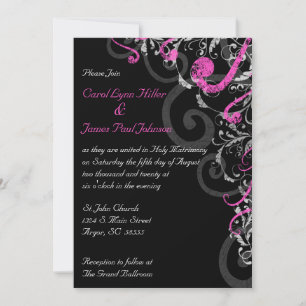 Black, White and Pink Wedding Invitation