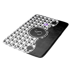 Black, White and Purple Paw Print Bath Mat