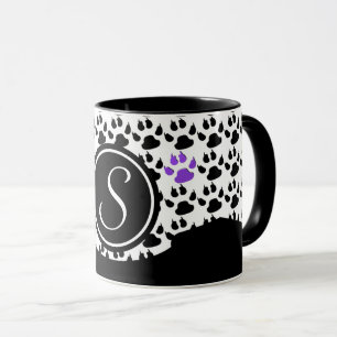 Black, White and Purple Paw Print Mug