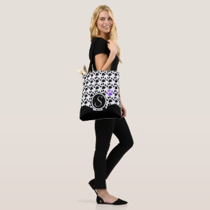 Black, White and Purple Paw Print Tote Bag