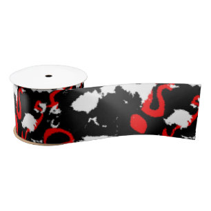 Black white and Red Abstract Satin Ribbon